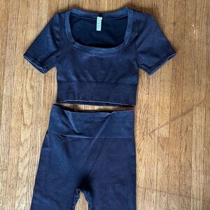 FashionNova Black Ribbed Crop Top & High-Waist Leggings Set (NovaSport)